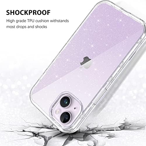 Duekove za iPhone 14 Case & iPhone 13 Case Clear, Glitter Bling Shootroot otporan na tešku dužnost prozirna