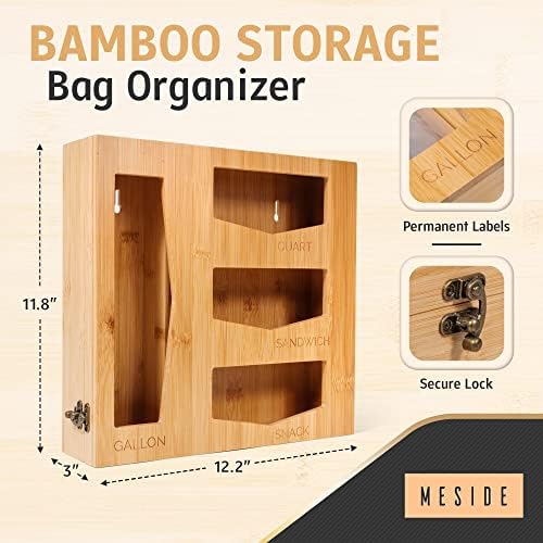 Meside Bamboo ziplock torba Organizator za skladištenje-Baggie Organizator za fioke, Snack, Sandwich, Quart