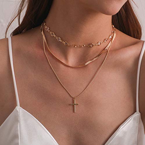 Adflyco Boho Isus privjesak slojevita ogrlica zlatne kristalne ogrlice lančani nakit za žene i djevojke