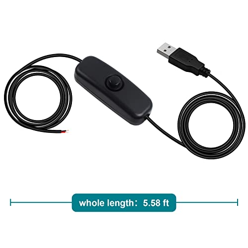 Vipmoon 2 Pack USB produženi prekidač kabela, DC 2-pinski USB na isključenom prekidaču 1.7m / 5.58ft USB