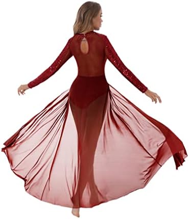 MSEMIS Women Lyrica Moderni savremeni plesni kostim Leotard dugih rukava MESH Maxi suknja Flowy prekrivna