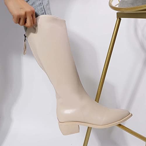 HCJKDU Ženske kolnike High Boots Moda Elegantna visoka cijev ravne potpetice Cipele Wide Calf Boots Mid