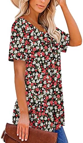Ženske Casual cvjetne Henley majice Sakrij stomak Ruched topovi 2023 ljetne kratke rukave bluze za nošenje