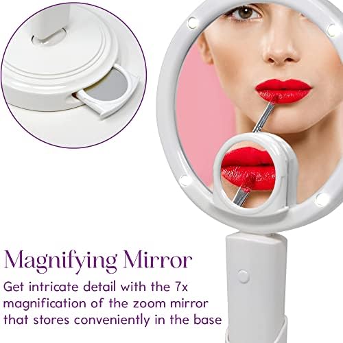 SimplyBeauty ručno ogledalo za šminkanje sa svjetlima i podesivom bazom, 1x / 7x ogledalo za uvećanje, 2
