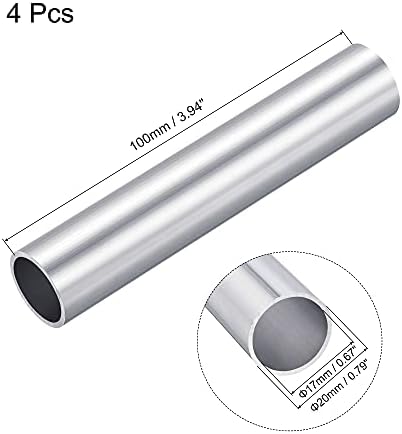 Uxcell 6063 aluminijumska okrugla cijev 20mm od 17 mm unutarnji dia 100mm Dužina cijevi cijevi 4 kom