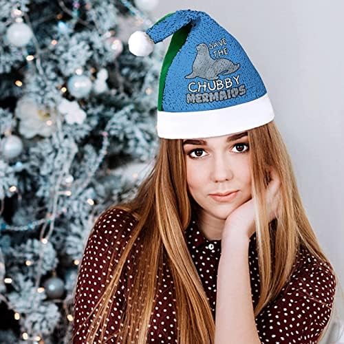 Sačuvajte Manatee Funny Božić šešir Sequin Santa Claus kape za muškarce žene Božić Holiday Party Dekoracije