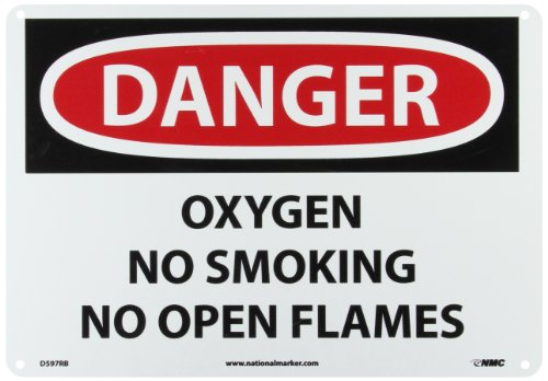 NMC D597RB opasnost - kisik Ne pušenje Nema otvorenog plamena Znak - 14 in. X 10 in., Crveni / crni tekst