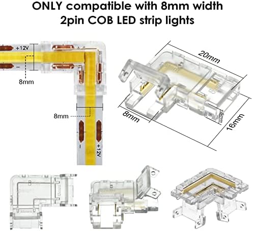 RGBZONE 12kom 2pin L-oblika Cob Led konektori 8mm traka do traka ugao konektor bez lemljenja za 2pin 8mm