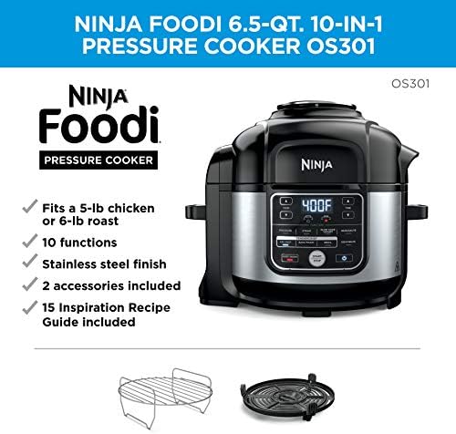 Ninja OS301 Foodi 10-u-1 Tegljač pritiska i zračni frizer sa gniježđem stalak za pečenje, 6,5 kvadrata,