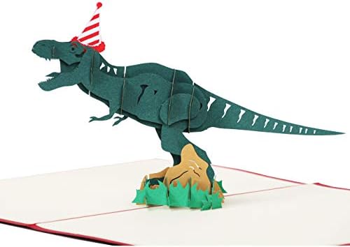LANGXUN 3d Iskačuća čestitka dinosaurusa za Sretan rođendan, Jurassic Tyrannosaurus kartica, personalizirane