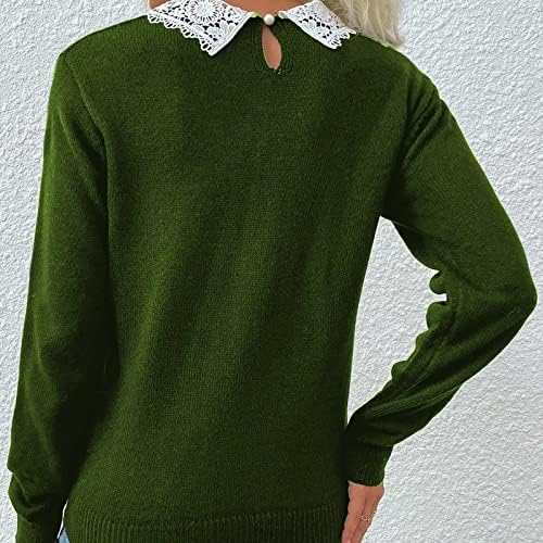 Ležerni džemperi od čvrstog boja za žene čipke spajanje rever pletene tunike vrhovi slatki elegantni lagani