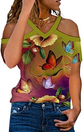 Summer Fall top majica za tinejdžerske djevojke s kratkih rukava s ramena pamučna grafička salon halter