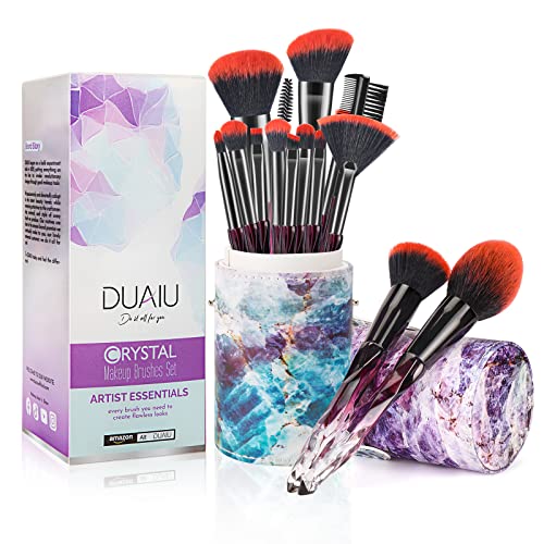 DUAIU kistovi za šminkanje 15kom Premium sintetičkih čekinja kristalni set ručki Kabuki foundation Brush