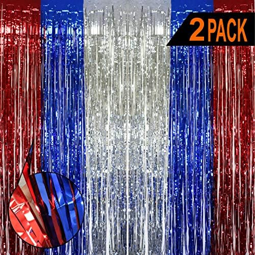 GIFTEXPRESS 2 Pack 36 X 100 crvena bijela plava metalik folija rubna zavjesa za patriotsku tematsku zabavu,