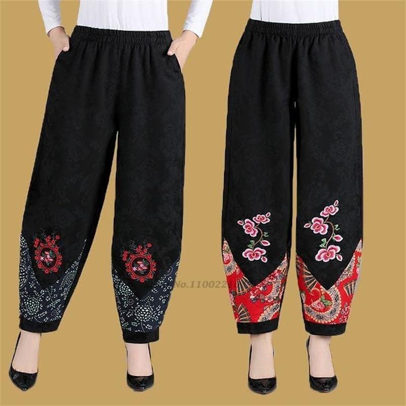 Nacionalni cvijet iz vezene tradicionalne kineske žene labave hlače za noge orijentalne etničke hlače u