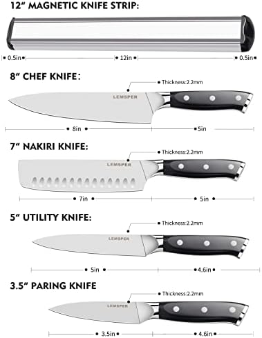 Lemsper Professional Chef's set noža 5pcs - 3,5-8 inča Postavi kuhinjski noževi sa magnetnim trakom noža,