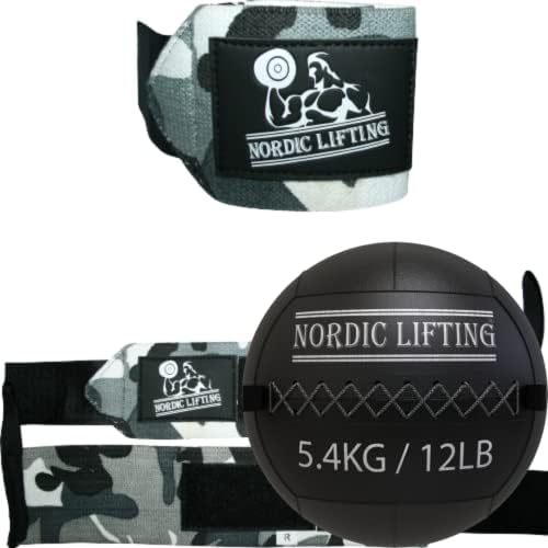 Nordic Lifting Wrist Wraps 1p-Camo Grey Bundle sa zidnom loptom 12 lb