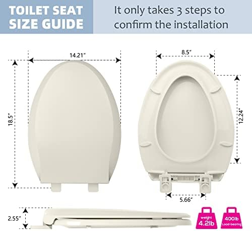 Izduženo toaletno sjedalo, sporo blizu, lako čisto, nikad se ne otpušta, plastika, badem / kosti