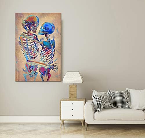 Zlove Vintage Skull Canvas Wall Art šareni kostur par ljubav Sažetak Lobanja Artwork slika Print na platnu romantičan ukras poklon za spavaće sobe Kućni zidovi razvučeni i uokvireni spremni za vješanje 24x36inch