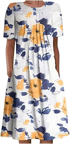 Ljetna haljina za ženske casual boho cvjetni print haljina kratkih rukava visoki struk midi plaže haljine