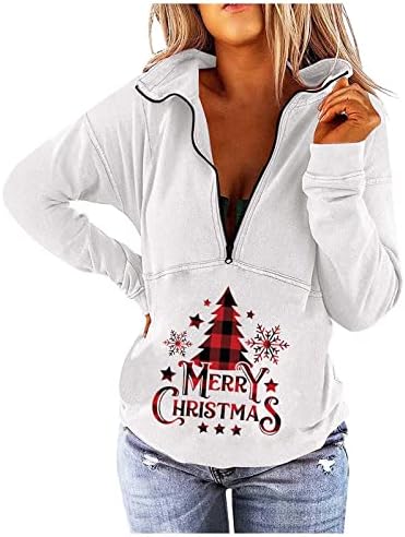 JJHAEVDY ženski Božićni Dugi rukav 1/4 ovratnik sa patentnim zatvaračem ramena preveliki Slouchy Duks pulover