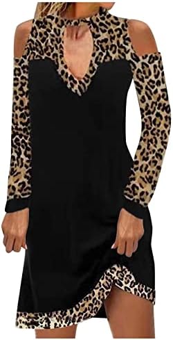 Nokmopo party haljina za žene Sexy Club Casual Leopard panela u boji od ramena s dugim rukavima ravna haljina