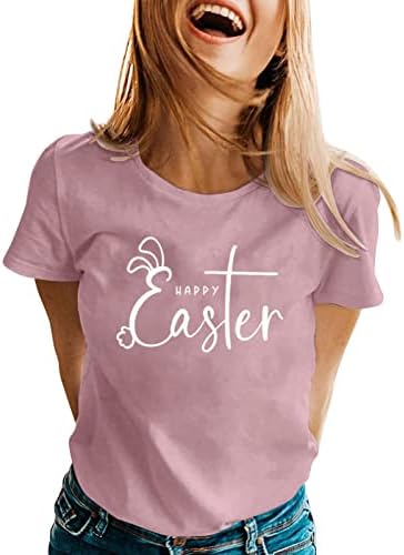 CGGMVCG Uskršnje majice za žene Uskrsni dan zeko ispisa grafički tees kratki rukav Crewneck Thirt Uskrsni