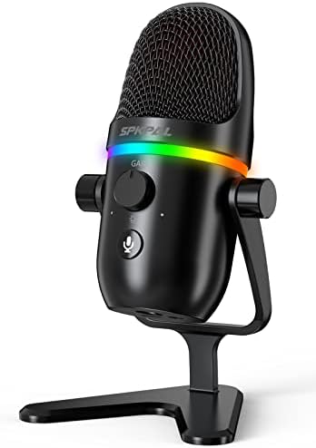 SPKPAL RGB USB kondenzatorski mikrofon za snimanje podcasta, PC računar Gaming Streaming Mic sa RGB svjetlom,