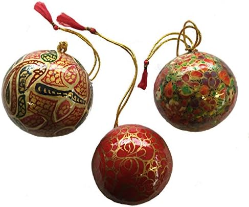 Srednji Kashmiri Lacquerware Baubles ukrasi za božićno drvce - lijepa ručno obojena fer trgovina-Set od