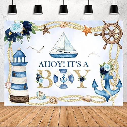 Avezano Nautička pozadina za tuširanje beba za dječaka Ahoy to je baner za dječake tamnoplave potrepštine