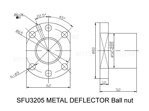 FBT SFU3205 RM3205 OVL 550mm valjani kuglični vijak - C7 + SFU3205 metalni deflektor Jednostruka Prirubnica