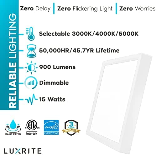Luxrite 6 inčni kvadratni LED Flash Stropni stropni metar za svjetlo, 15W, 3 boja koji se može odabrati