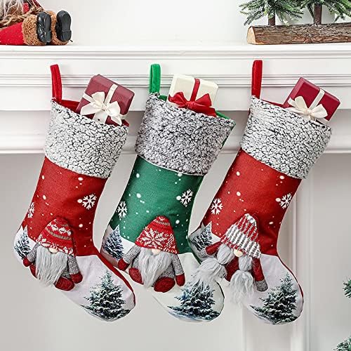 AOPURO 3D Gnomes Božićne čarape 3 pakovanje, 18 inča Porodične čarape za Božić, kamin Viseći čarape, Xmas