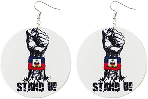 Patriotske drvene naušnice haićanske zastave za žene Haiti Stand Up Fist