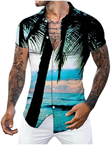 ADSSDQ Skraćeno rukav do majice za muškarce Plaža Ljetna modna Ležerna majica Havajska majica Tropical Print