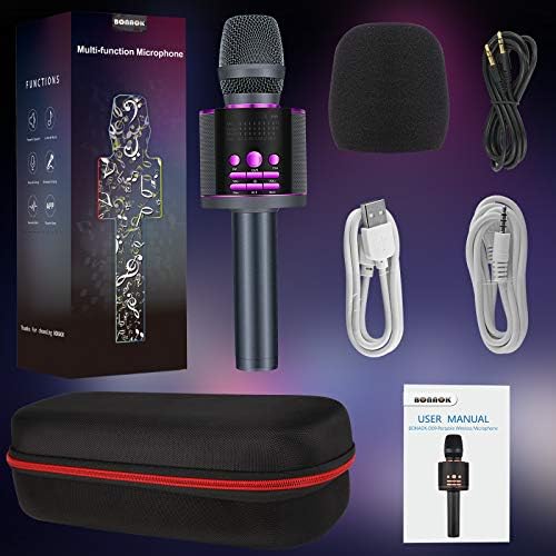 BONAOK nadograđeni Bluetooth bežični karaoke mikrofon sa LED ekranom, prenosiva Mic Sing mašina sa šarenim
