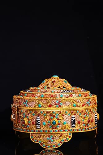9 Zbirka Tibetanskih Hramova Stara Tibetanska Srebrna Pozlaćena Mozaik Gem Dzi Beads Pagoda Tronožna Kutija
