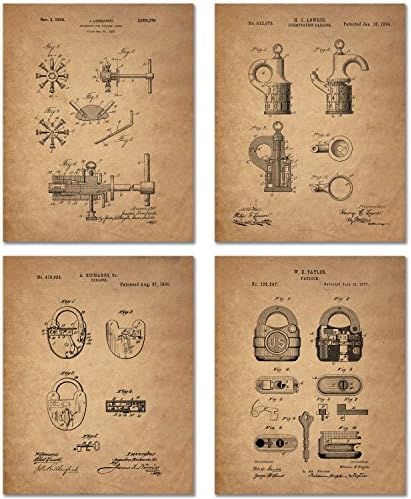 Bravarski patentni printovi-Set od 4 fotografije Vintage zidni dekor