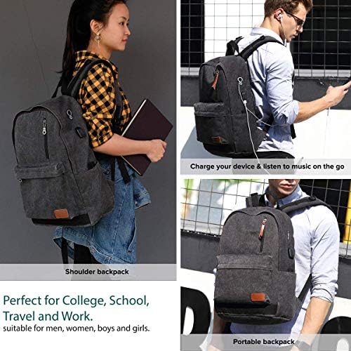 UNIWALK Canvas ruksak za Laptop, vodootporni školski ruksak sa USB koledžom za punjenje