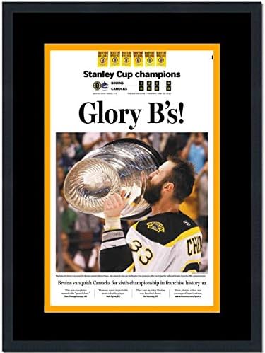 Uokviren BOSTON GLOBE Bruins Glory B 2011 Stanley Cup prvaci 17x27 Hokej Hockey Cover FOTO profesionalno matirano