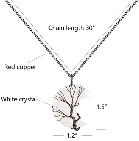 Alexcraft stablo života polumjesec Mjesec ogrlica bakrena žica omotane prirodne kristalne privjeske ogrlice