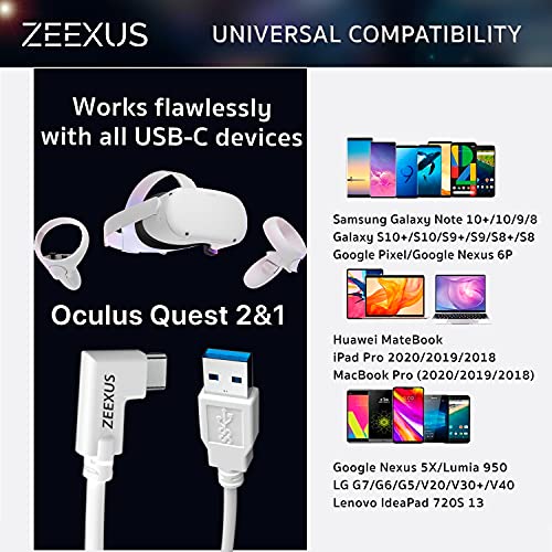 Zeexus USB-A do USB-C kabla - 16 FT Cord punjača 90 stupnjeva - USB 3.2 Gen1 5Gbps bijeli