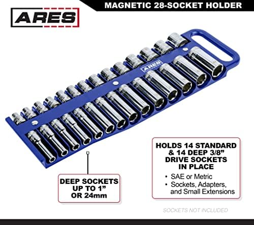 ARES 60162-3-komadni nosač magnetske utičnice - 1/4 inčni, 3/8-inčni držači, i 1/2-inčni držači - drži standardne i duboke utičnice - sigurno drži 76 utičnice - Organizirajte okvir za alat