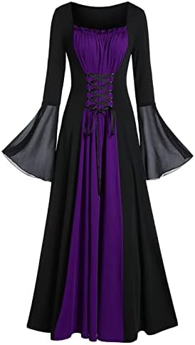 Ženske srednjovjekovne gotičke haljine 2022 Bell rukava Ruched regency vrat Criss Cross čipkasti korzet
