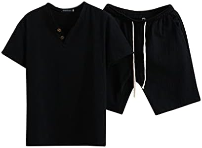 UxZDX odjeća muške ljetne pune boje pamučne posteljine kratke majice kratke hlače postavi muške sportske