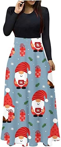 RUZIYOOG ženski božićni maxi haljina s dugim rukavima carstvo casual haljina santa santa claus slatka tiskana