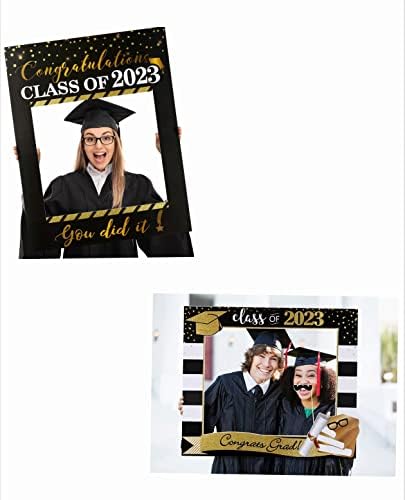 POPGIFTU 2023 Graduation Photo Props Set, crno-zlatni sjaj, veliki veličine Graduation Photo Booth rekviziti, klasa 2023. za Mature Party Favors Supplies dekoracije