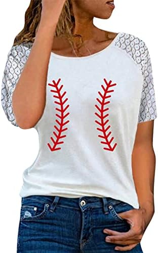 Ženska majica ženske Print čipkaste kratke rukave bluze O majica za vrat Dressy Casual Tops Tee za žene