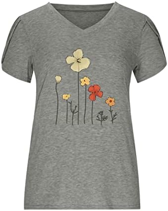 Thirt bluza za dame Ljeto Jesen odjeća s kratkim rukavima V vrat pamuk cvjetni grafički ručak majica 5b