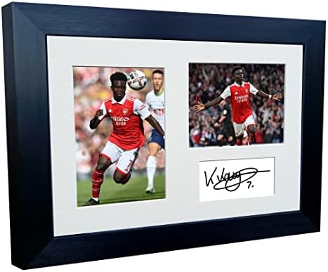 2022/23 Bukayo Saka Arsenal sa trostrukim autogramom potpisan 12x8 A4 foto foto okvir za slike poklon Fudbalskog